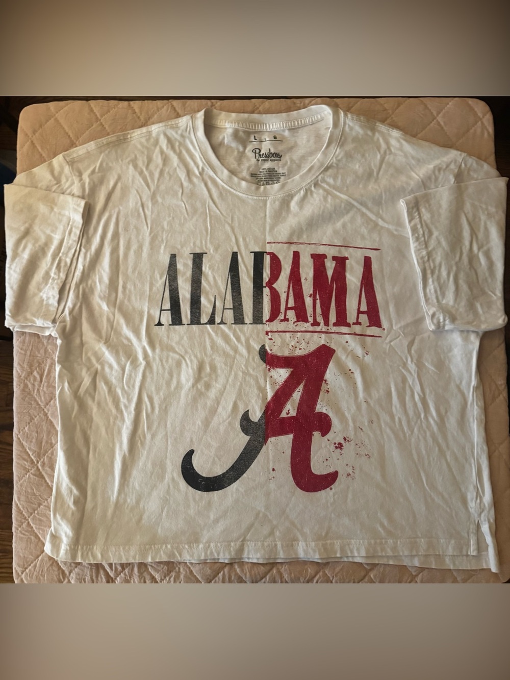 Pressbox White Alabama Graphic Tee with Crimson and Black Logo